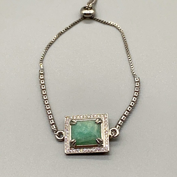 Source Unknown Jewelry - Gorgeous stainless steel square shaped faceted Amazonite with CZ accents